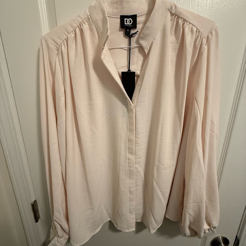 Dee Ocleppo Women’s Jane Long Sleeve Button Front Blouse in Sea Salt - Size XL